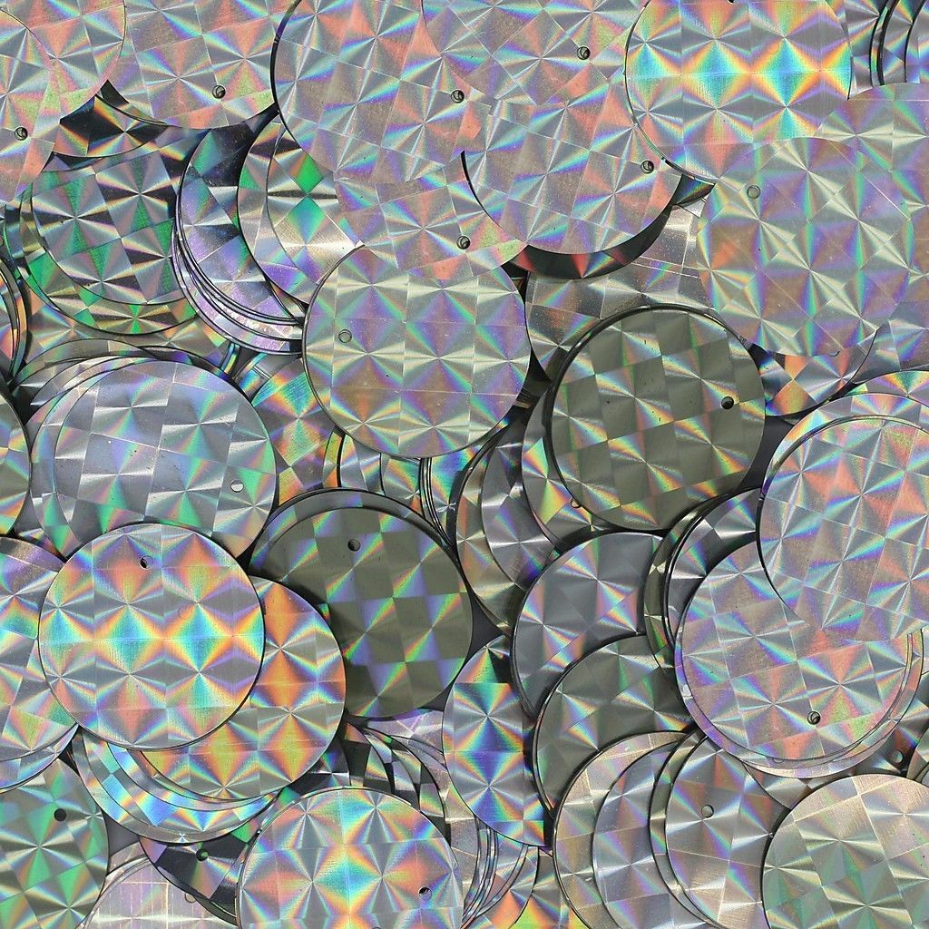 Large Hole SEQUIN PAILLETTE~ GOLD LAZERSHEEN Reflective Iris ~ 20mm~ Made in USA