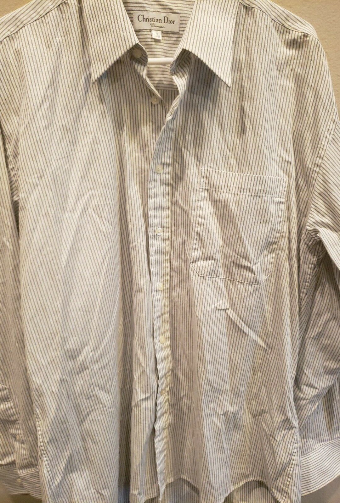 Men's Christian Dior Chemise Long Sleeve 100% Cotton Dress Shirt Sz 16 ...