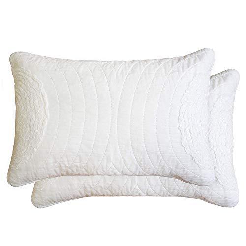 Brandream White Quilted Pillow Shams Set of 2 Farmhouse Shabby Pillow Covers 100 Duvet Covers