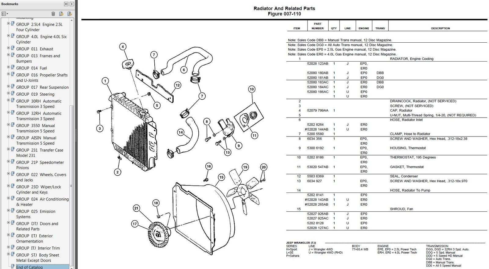 2001 Jeep Wrangler Parts Catalog 6166