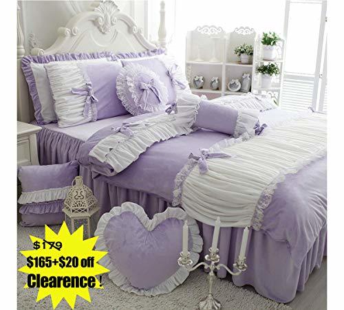 FADFAY Cute Girls Short Plush Bedding Set Romantic White Ruffle Duvet ...