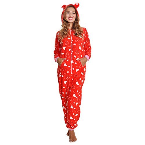 Angelina Women's Fleece Novelty One-Piece Hooded Pajamas, PJ1Z_REDHRT ...