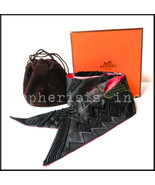 RARE AUTH BNIB Hermes TWILLY PRECIEUX ART DECO Beaded Silk Scarf Black/PINK - $1,800.00