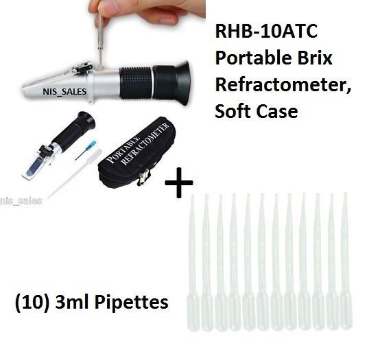 0-10% ATC BRIX REFRACTOMETER,SOFT CASE + (10) 3ml Pipettes