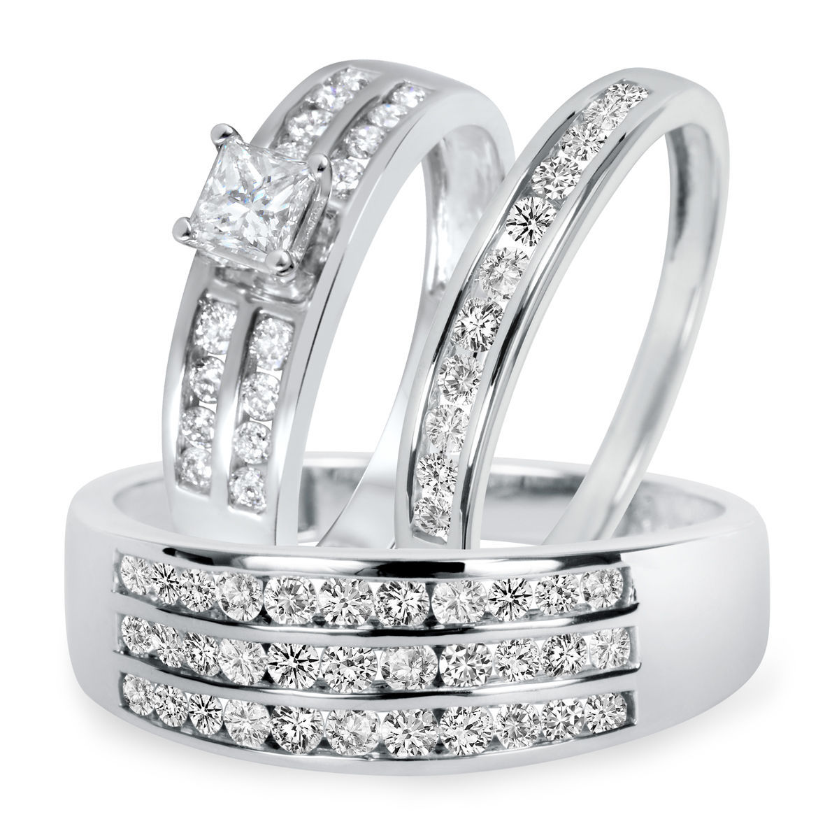 1/2 CT Round Sim Diamond Engagement Trio Ring Set In 14K White Gold ...