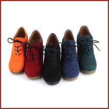 Autumn Suede Platform Wedge laced Oxfords Red Orange Green Navy or Black