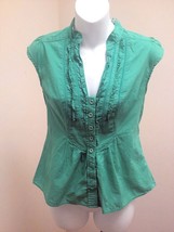 Anthropologie Edme Esyllte 2 Top Green Ruffled Cap Sleeve Button Shirt - $17.62