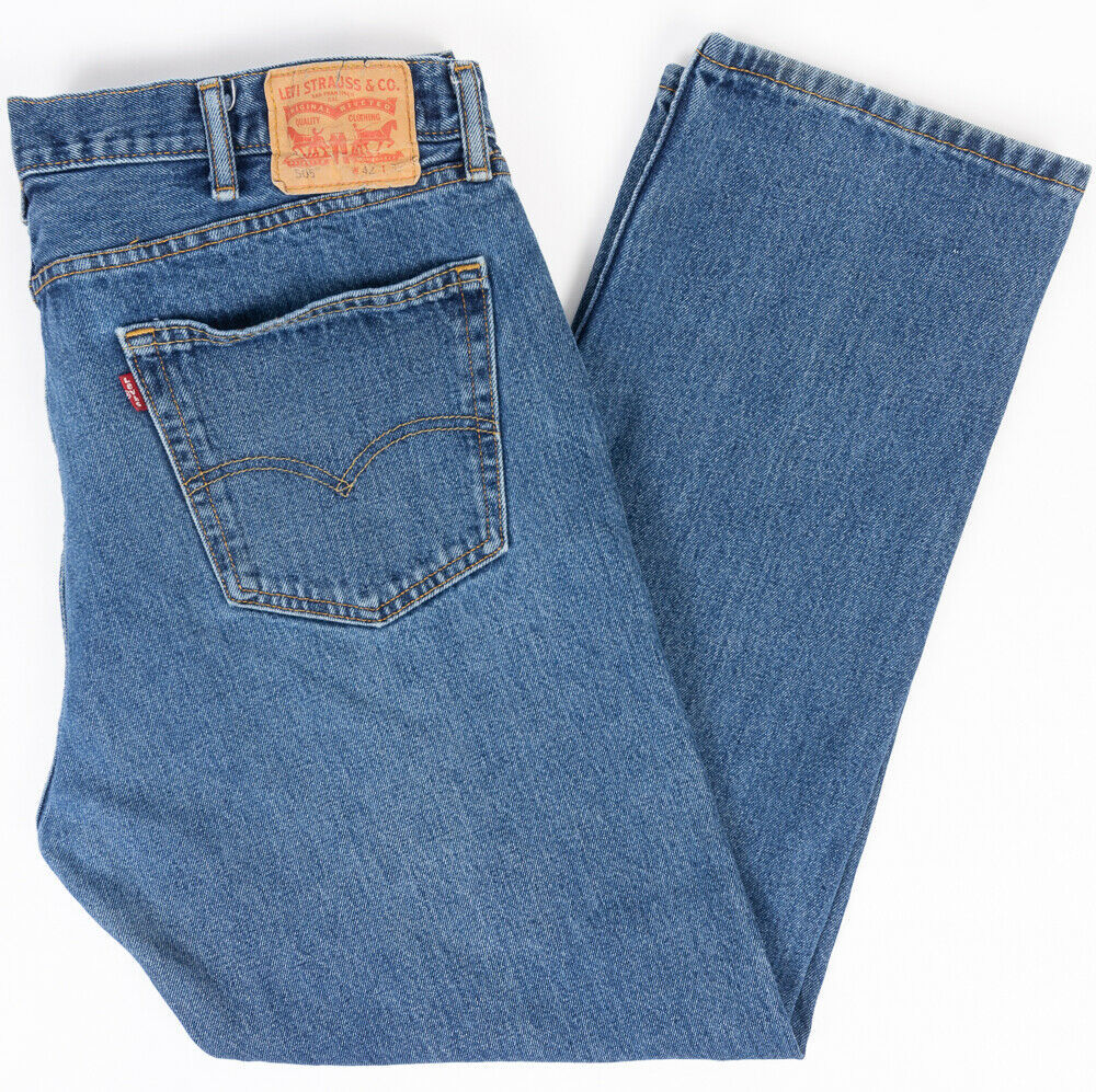 Levis 505 Regular Fit Straight Leg Mens Jeans Medium Wash Size 42x32