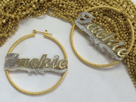 Personalized 14k gold overlay Any Name hoop Earrings 2 inch /#lk1 - $34.99