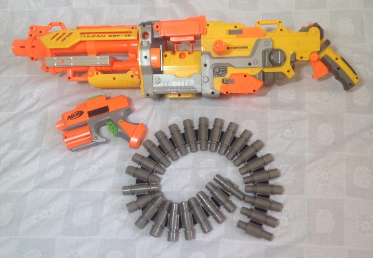 Nerf N Strike Vulcan Ebf 25 Dart Blaster 25 Round Belt And Nerf Strike Handgun Dart Guns