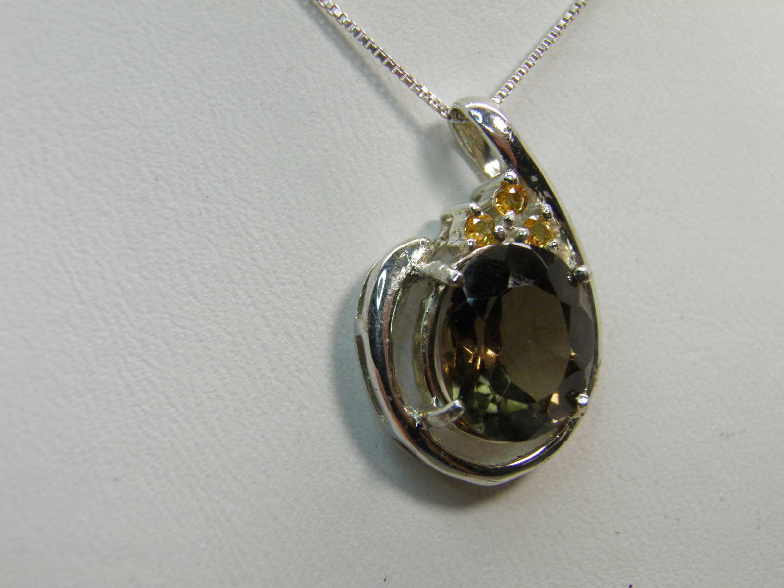 New Sterling Silver Slide pendant 5.75ct Smoky Quartz w Yellow Sapphire