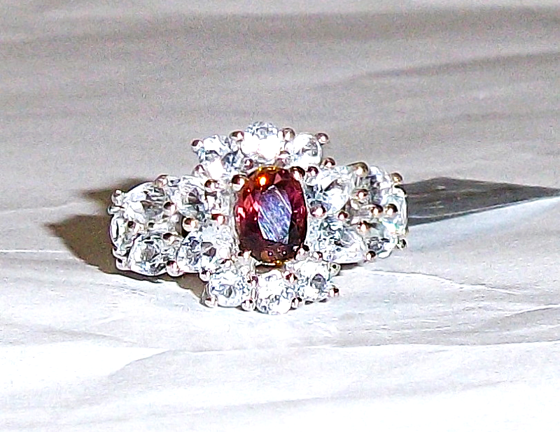 Primary image for Multi-Color Tourmaline Oval Solitaire & White Topaz Ring, Size 7, 3.91(TCW) 3.4G