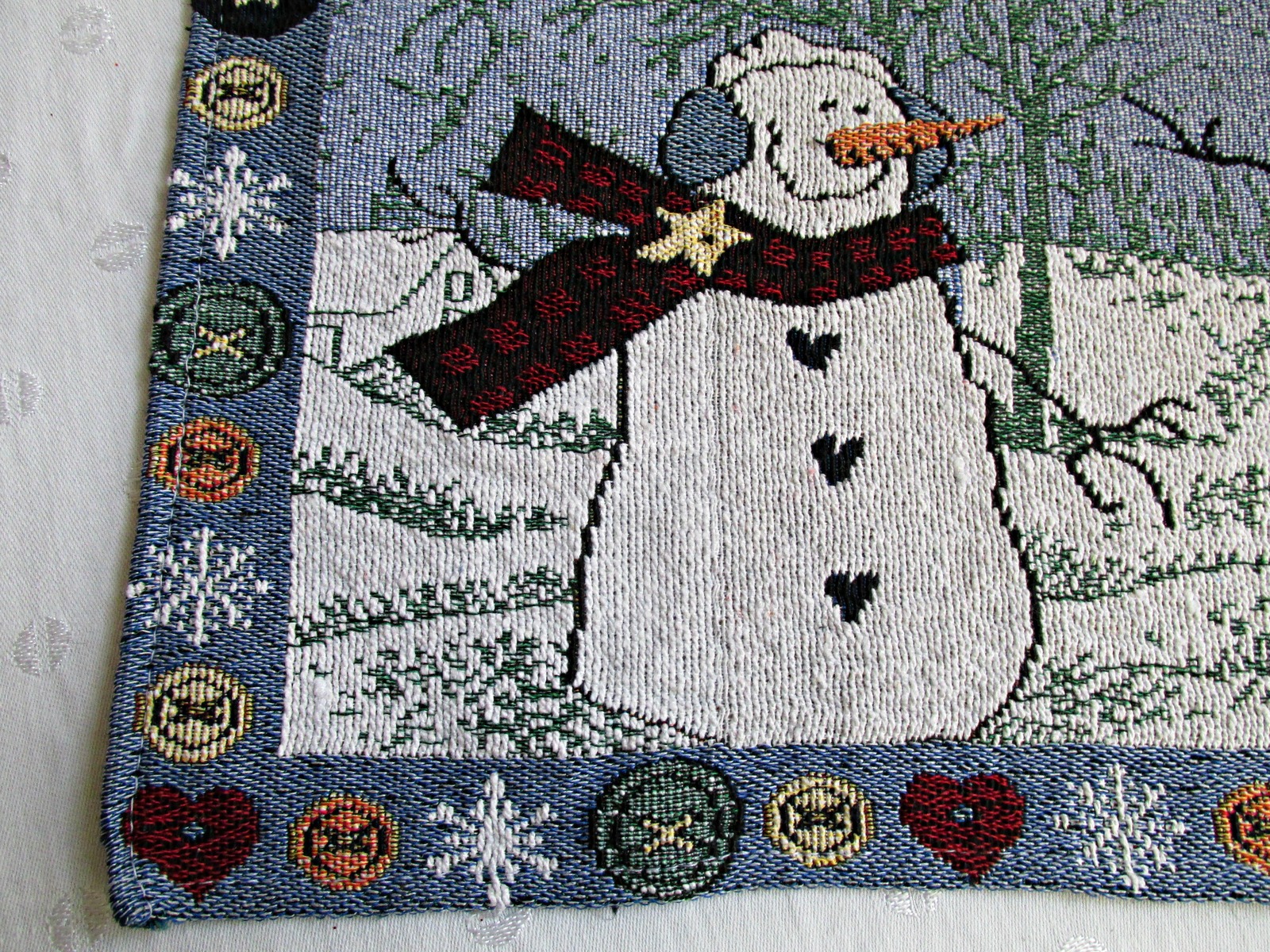 Blue Tapestry Country Snowmen Design Buttons Snow Six Christmas Winter