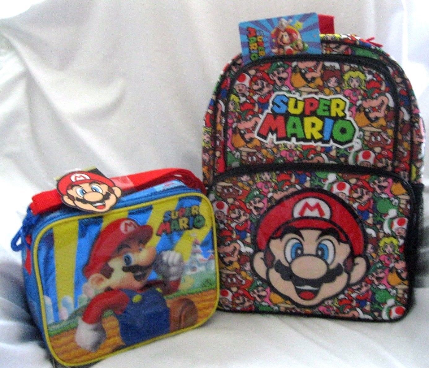 Super Mario Brothers Allover School Backpack 16 Mario Insulated Lunch Box Bags 8144