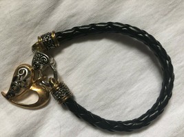 Cookie Lee Black Leather Like Bracelet with Gold Charm NWOT - $7.00