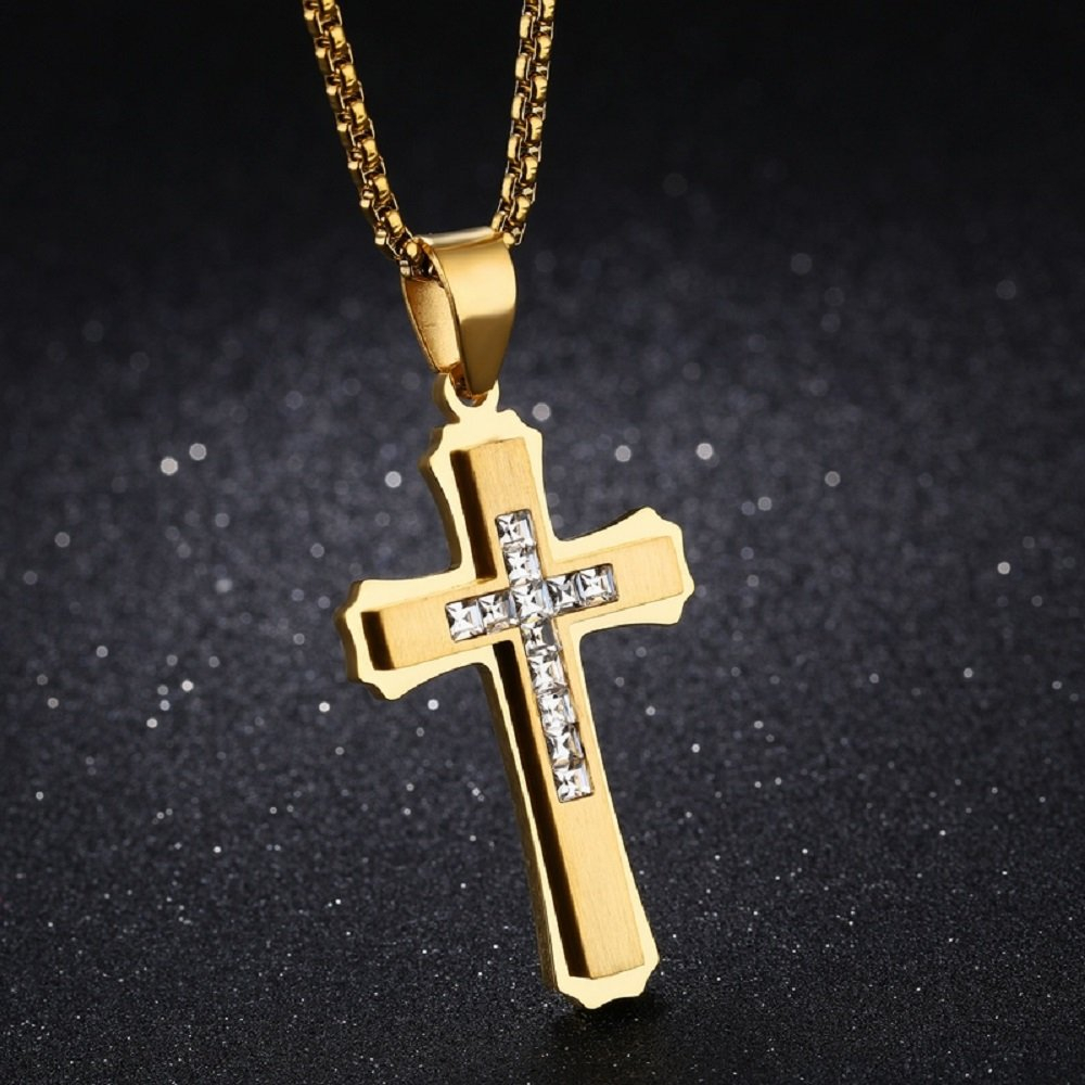 Gold Cross Necklace for Men, 18K Gold Plated - Best Gift for Baptism ...