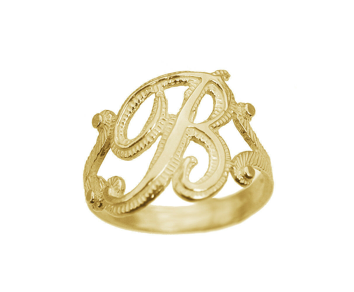 Letter B Initial 24K Gold Plated Ring Jewelry Fancy Elegant Script New ...