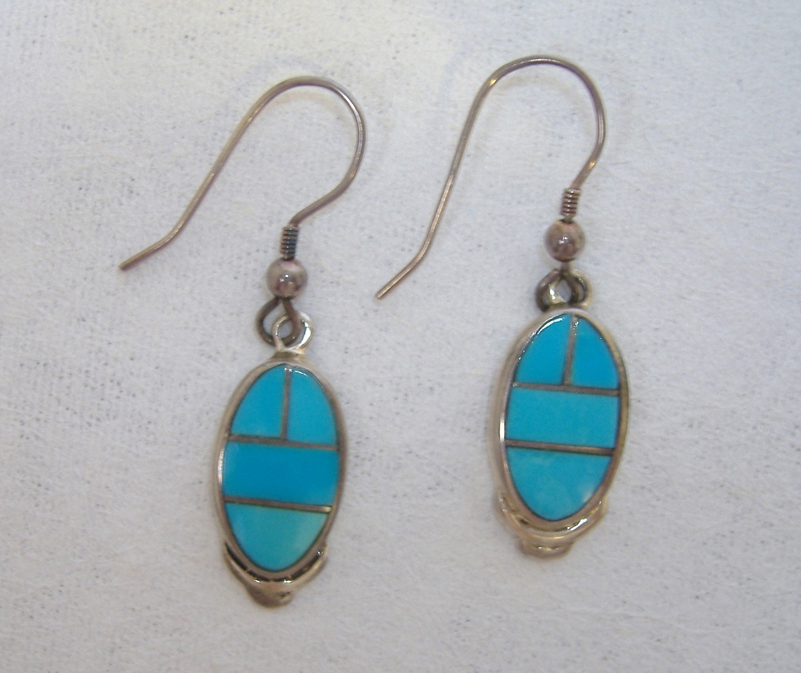 Primary image for Oval Arizona Blue Turquoise Earrings Sterling Silver Handmade Inlay Pierced 