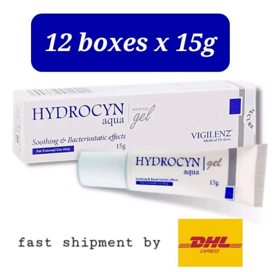 12 boxes x 15g Hydrocyn Aqua Wound Gel For Burns, Ulcers fast shipment