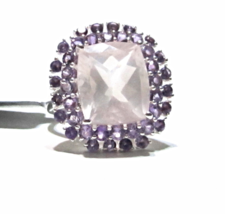 Rose Quartz Cushion Solitaire &amp; Purple Amethyst Ring, Silver, Size 7, 10... - $39.99