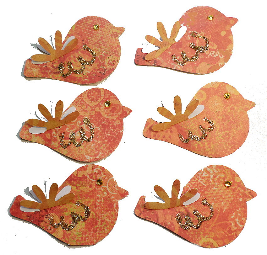 Paper Birds Embellishments Orange Goldenrod Pattern 6 Pc - Die Cut ...