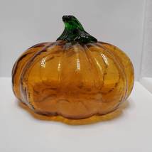 Glass Pumpkin, Orange Art Glass, Vintage Halloween Decor, Pumpkin Paperweight image 5