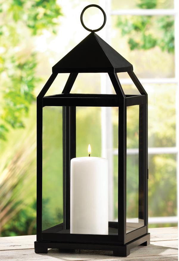 Large Contemporary CANDLE LANTERN Iron & Glass. LIGHTING 17.5" Tall