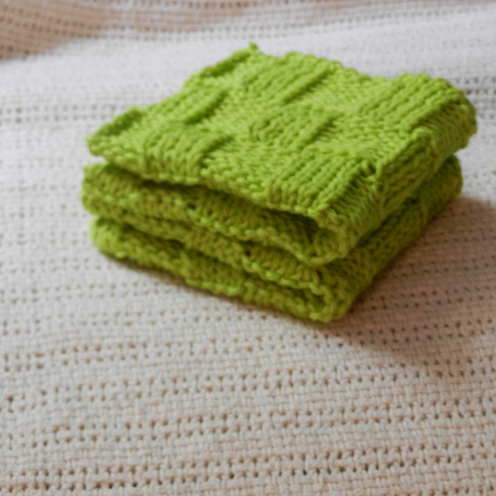 Cotton Dishcloths, 2 Knit Dish Cloths, Wash cloths 100 cotton, Pea