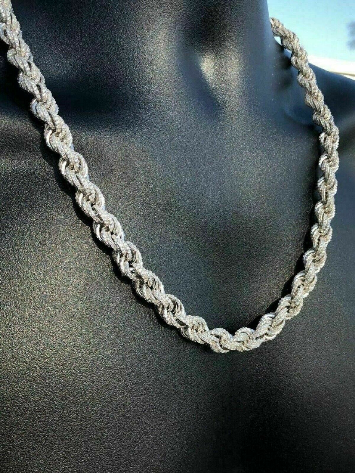 Mens 14k White Gold Over Mens Rope Chain Thick 9mm Icy Diamond Choker 20 Chains Necklaces 7991