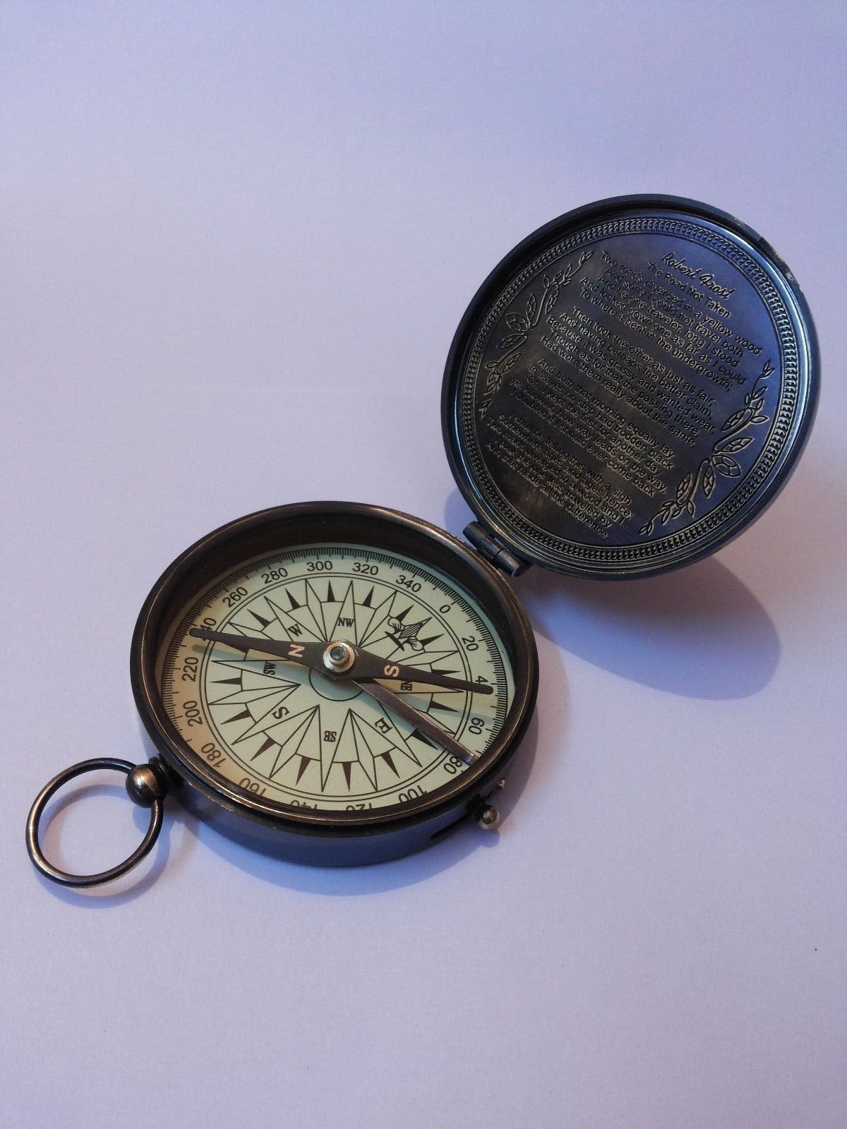 Antique Nautical Brass Pocket Poem Compass 3 Inches Vintage Marine