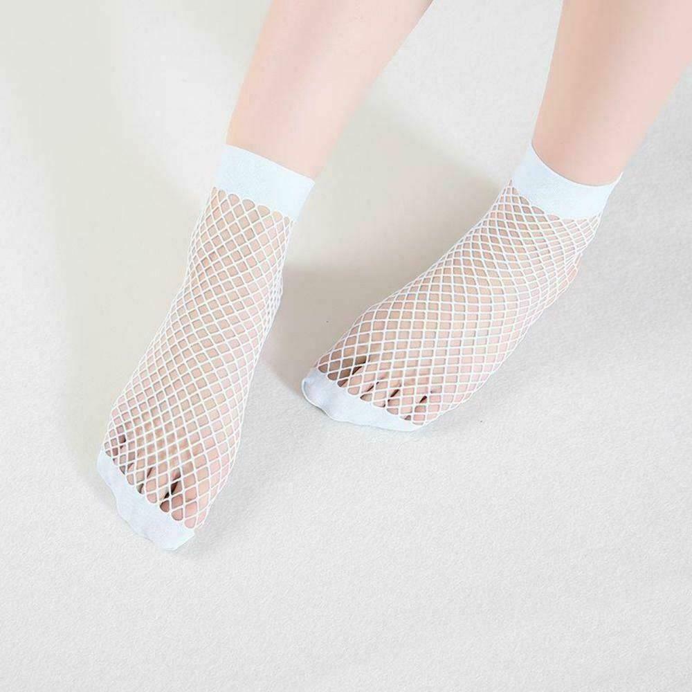 Women's Sky Blue Nylon & Spandex Mesh Sheer Cute Fishnet Ankle Socks Stocking