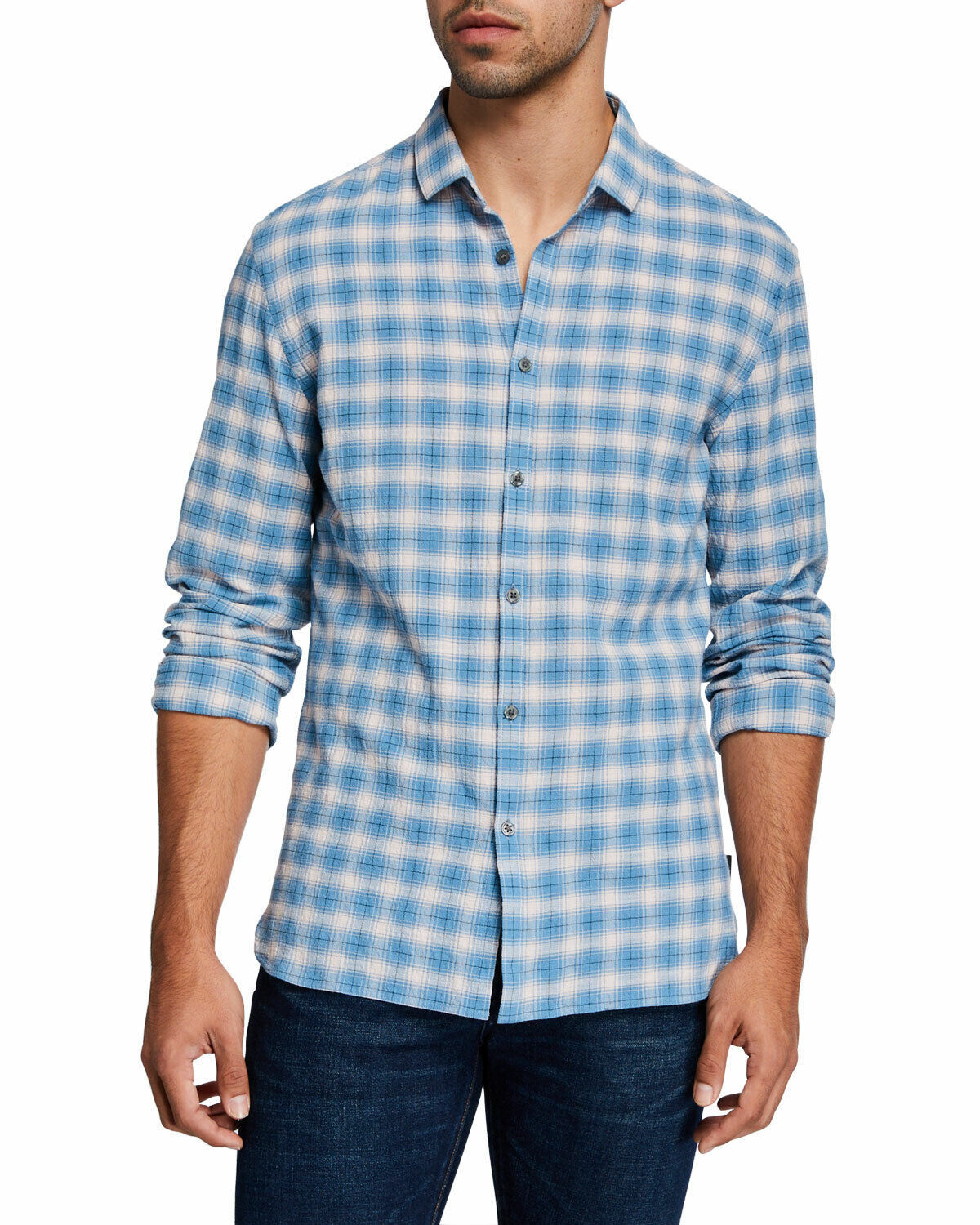 Michael Kors Men's Plaid Slim Fir Button Down Shirt Blue Size 14.5