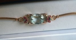 Huge VS-VVS 15+ ct aquamarine Diamonds ruby 14k rose gold bracelet bangle - $7,999.99