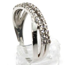 SOLID 18K WHITE GOLD BAND RING, CUBIC ZIRCONIA, DOUBLE WAVE, ONDULATE, BRAID image 2