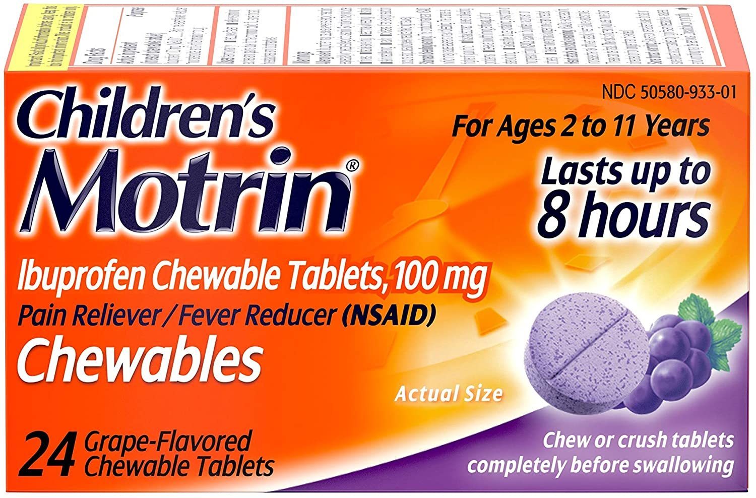 Children's Motrin Ibuprofen Chewable Tablets for Pain & Fever Grape 24 ...