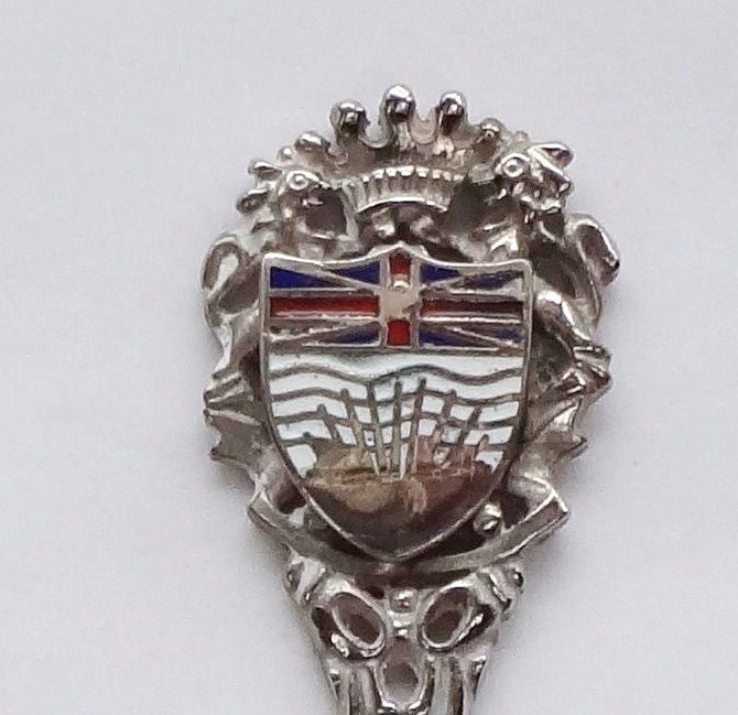 Collector Souvenir Spoon Canada Bc Penticton Flag Coat Of Arms 