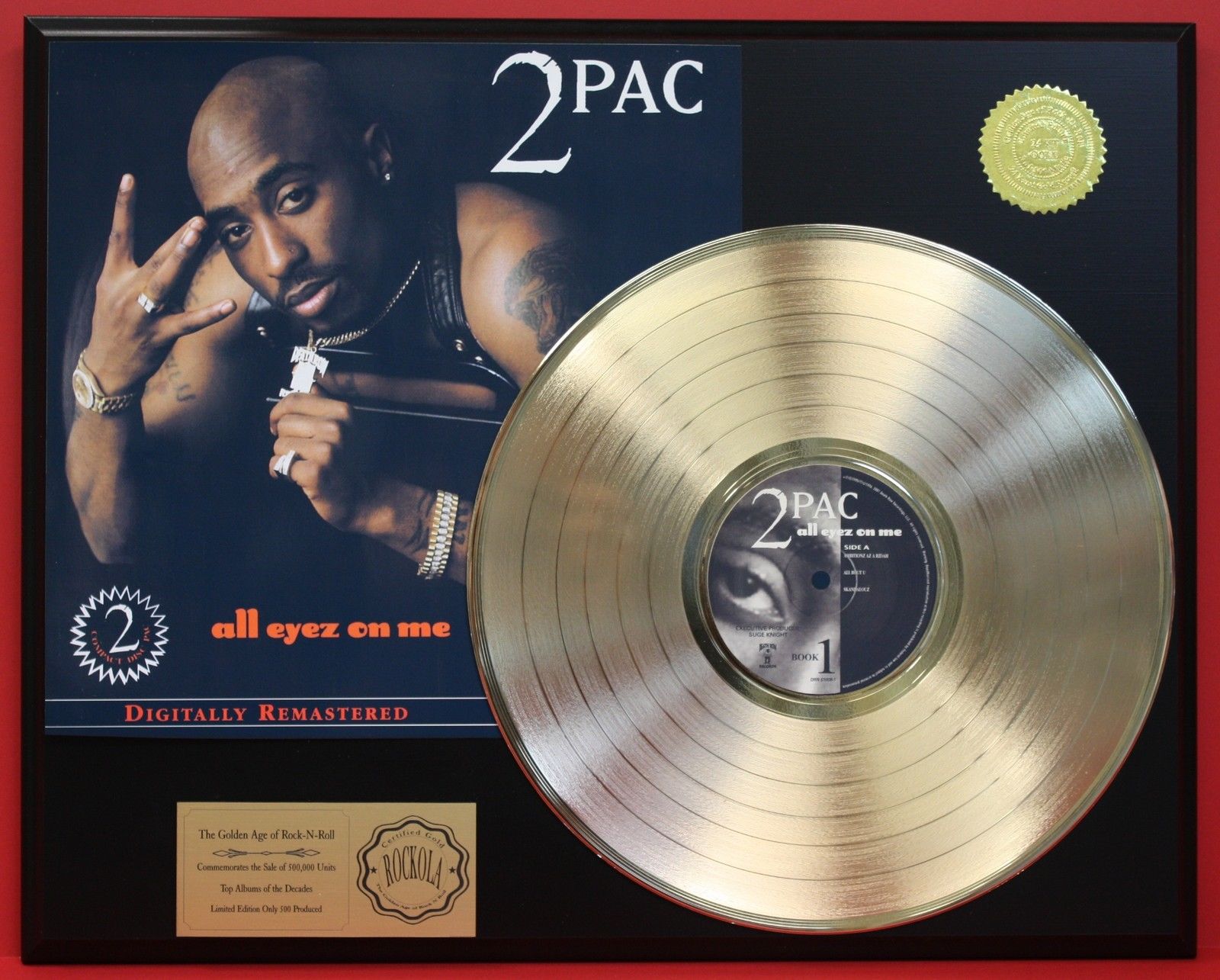 2 Pac All Eyes On Me 2 PAC "ALL EYES ON ME" "TUPAC" GOLD CLAD LP LTD EDITION RECORD DISPLAY