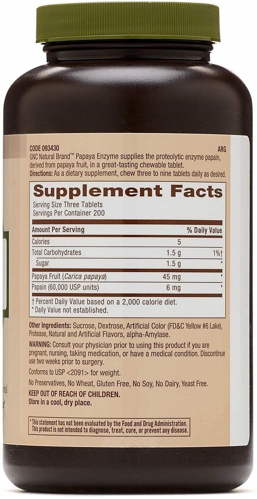 GNC Natural Brand Papaya Enzyme, 600 Tablets, Supports Healthy