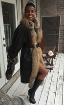 Designer Full length Black leather &amp; Island fox Fur Coat jacket Stroller... - $499.99