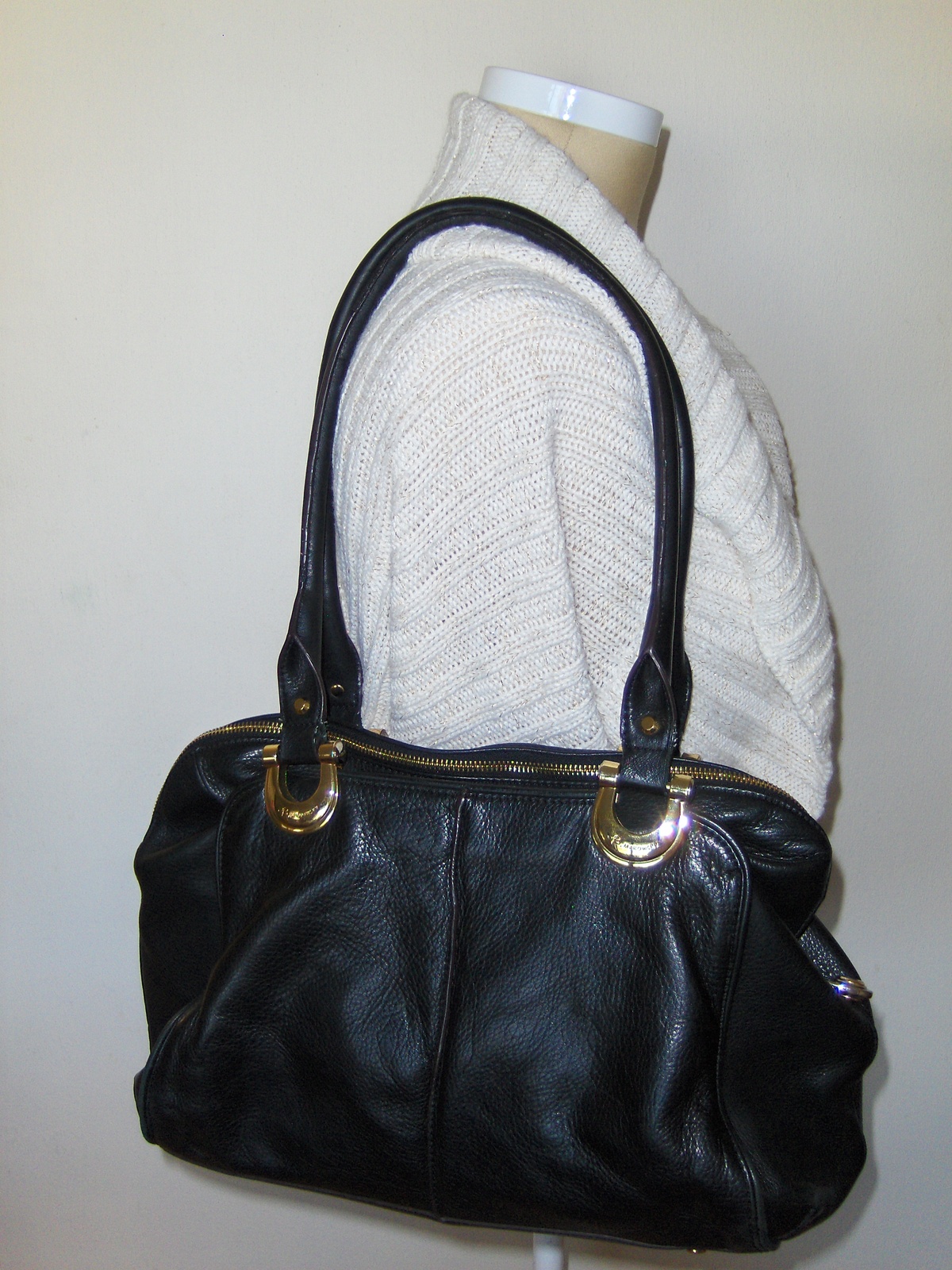 B. Makowsky Black Satchel Pebble Grain Leather Purse Shoulder Bag Tote ...