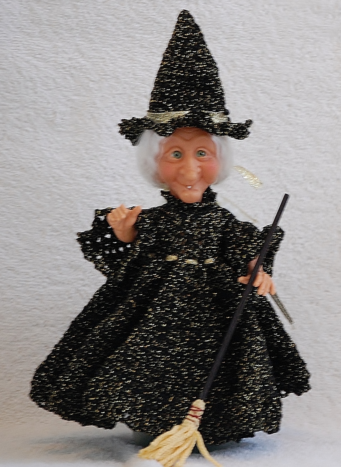 Fibre Crafts Witch AF Doll with Broom Handcrafted and Finished for