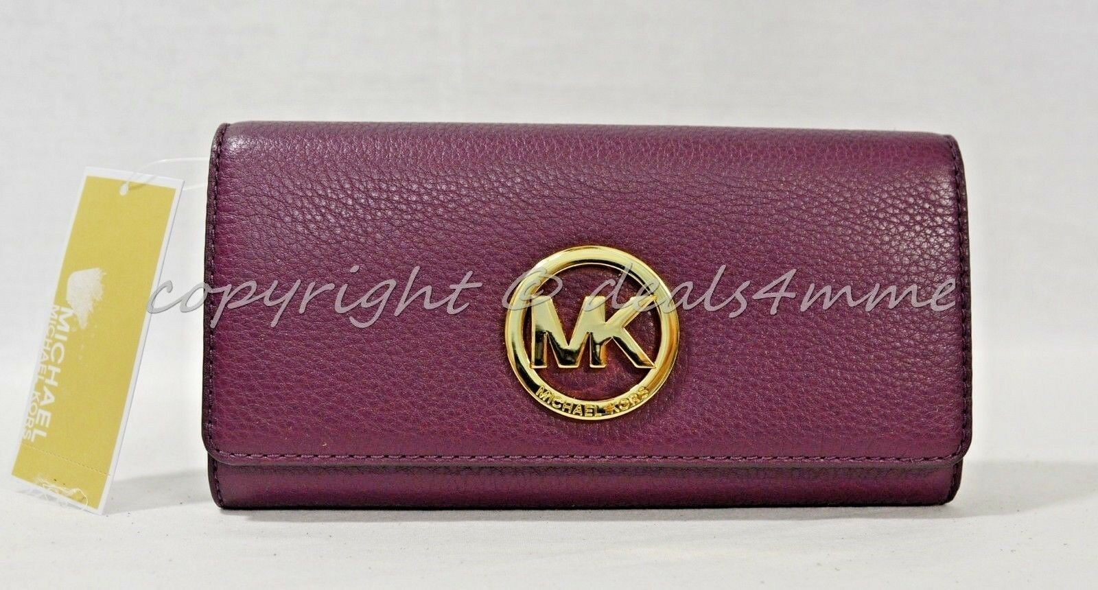NWT MICHAEL Michael Kors Fulton Carryall Wallet in Plum Pebbled/Soft Leather - $129.00
