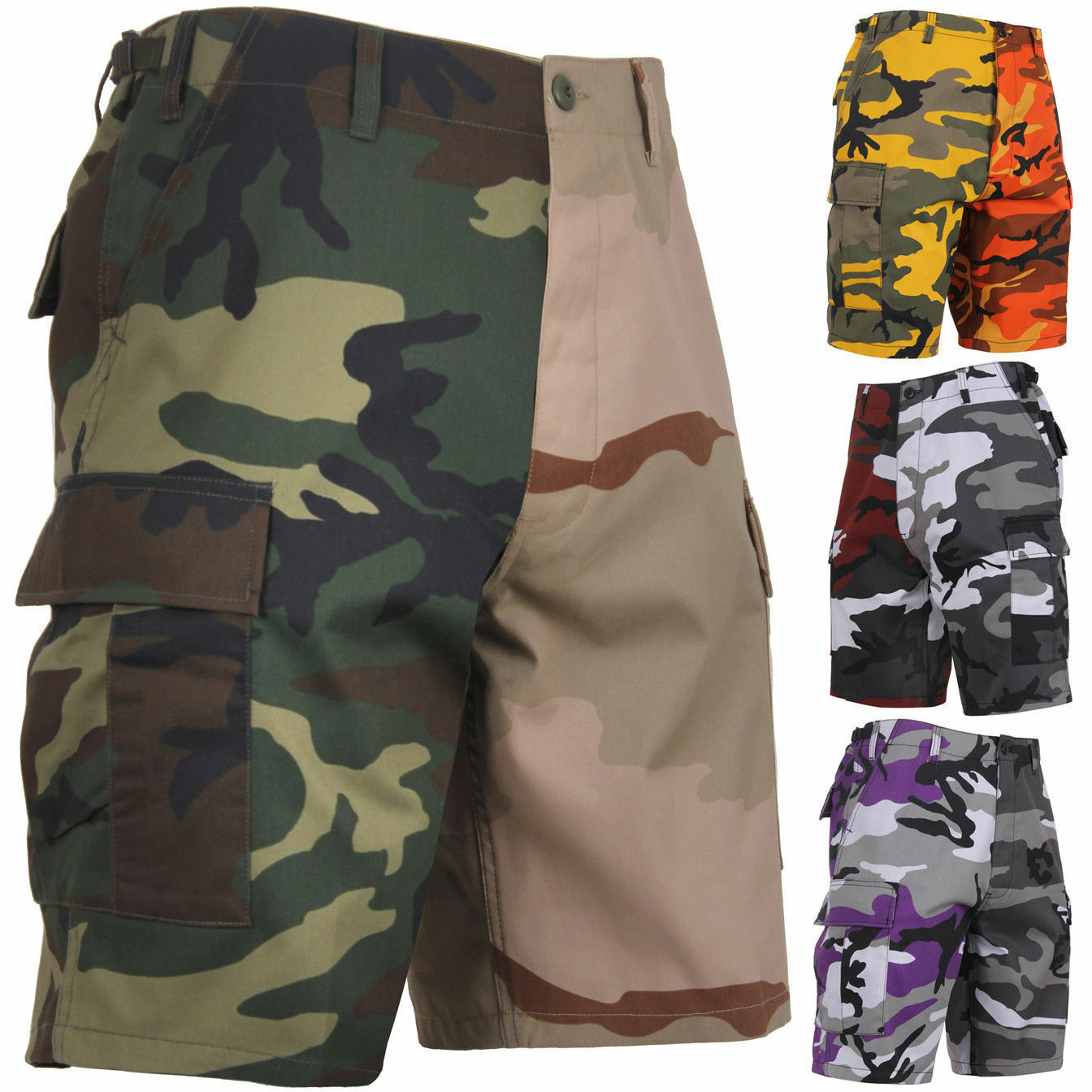 Two Tone Camo BDU Shorts Cargo Military Fatigues Army Tactical 6Pocket