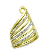 CLEARANCE-------GOLD TONE STAINLESS STEEL SWIRL CRYSTAL WIDE BAND RING SZ 5, 8 - $15.00