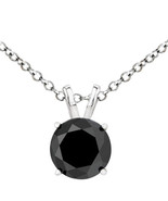 0.60 Carat Black Diamond Silver (White Gold Plated) Solitaire Necklace W/ Chain - $80.17 - $85.12
