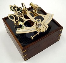 NauticalMart Brass Sextant w/Wood & Etched Glass Box