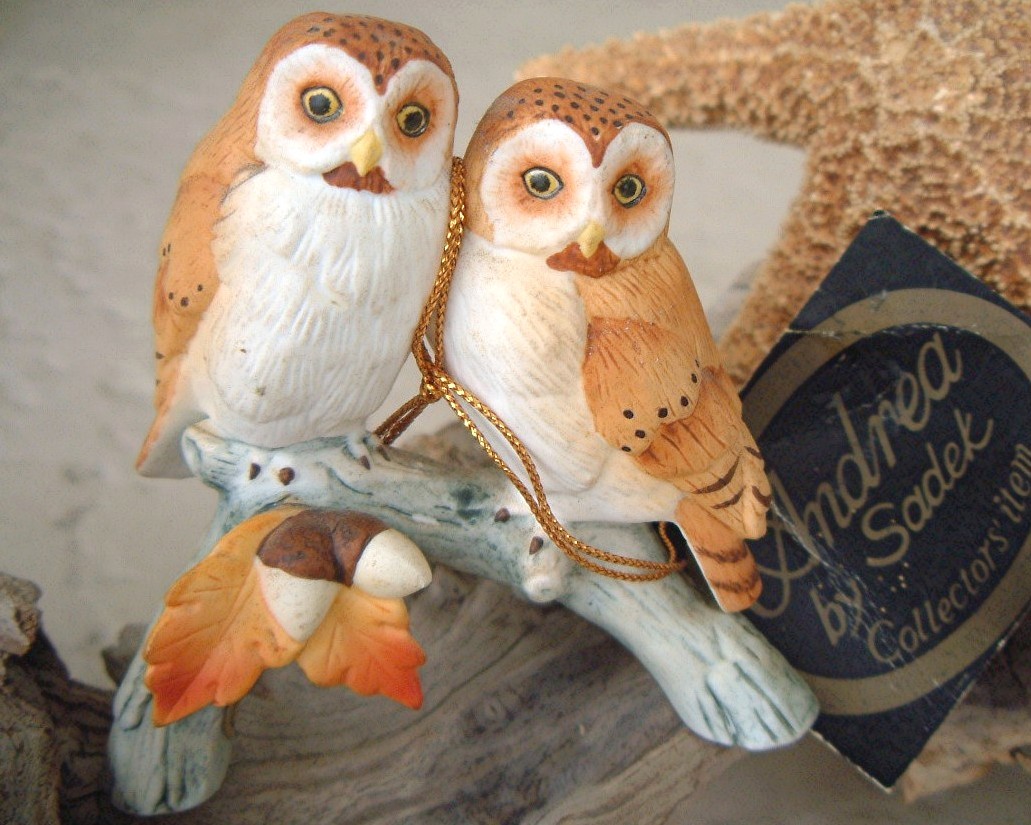 Vintage Barn Owls Acorns Andrea by Sadek Porcelain 1986 - $24.95