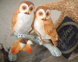 Vintage Barn Owls Figurine Branch Acorn Andrea by Sadek Porcelain 1986 - $24.95