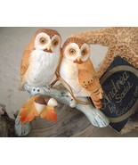 Vintage Barn Owls Figurine Branch Acorn Andrea by Sadek Porcelain 1986 - $24.95