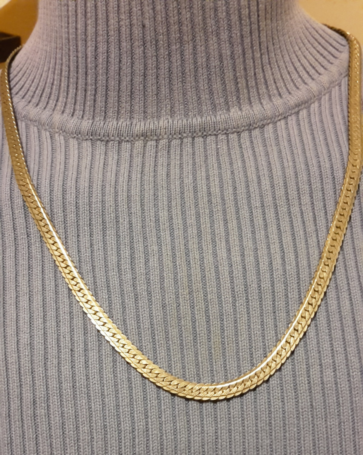 Vintage Sterling Silver Flat Herringbone Necklace 24 inches long 3/8